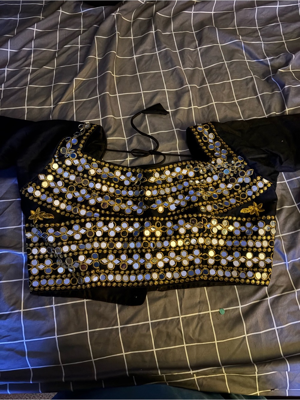 Black Embellished Mirrorwork Choli blouse with Gold Accents S/M handmade shisha